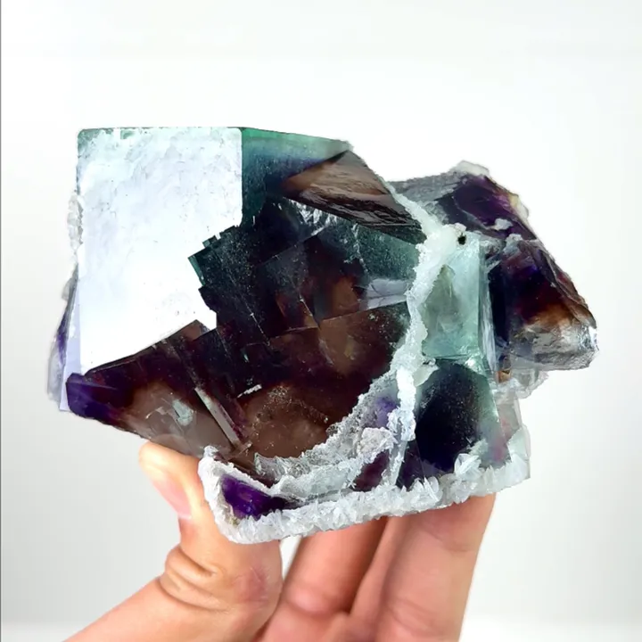 Natural Purple Green Phantom Fluorite and Calcite,Ladder Pattern Mineral Specimen:HUNAN China (130*65*55mm) - image 2