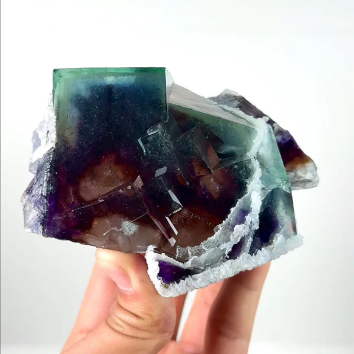 Natural Purple Green Phantom Fluorite and Calcite,Ladder Pattern Mineral Specimen:HUNAN China (130*65*55mm) image