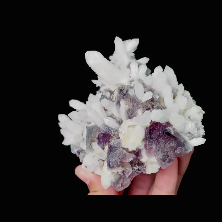Natural Purple Octahedral Fluorite and Quartz Cluster, Mineral Specimen: Inner Mongolia (130*105*80mm) image