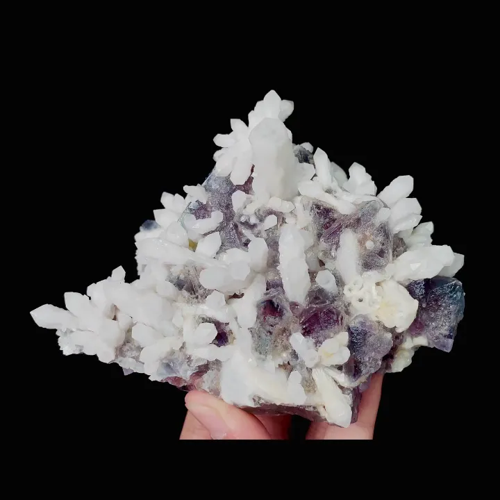 Natural Purple Octahedral Fluorite and Quartz Cluster, Mineral Specimen: Inner Mongolia (130*105*80mm) - image 6