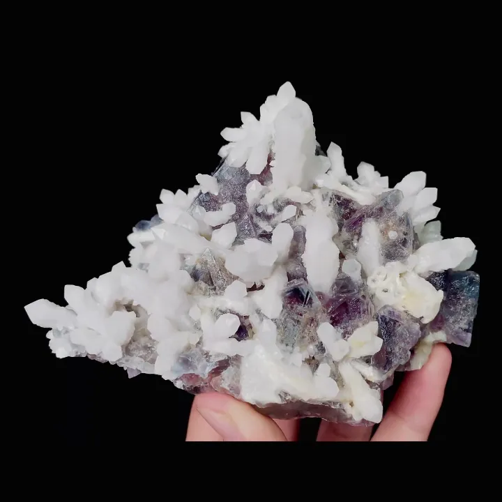 Natural Purple Octahedral Fluorite and Quartz Cluster, Mineral Specimen: Inner Mongolia (130*105*80mm) - image 3