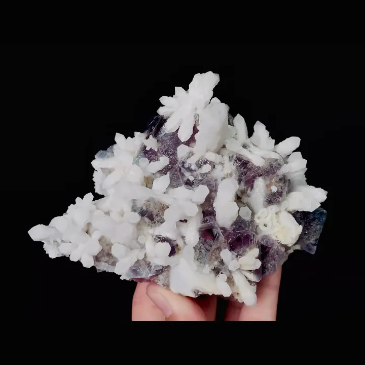 Natural Purple Octahedral Fluorite and Quartz Cluster, Mineral Specimen: Inner Mongolia (130*105*80mm) - image 5