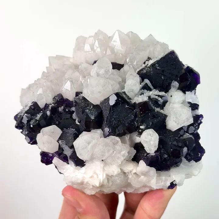Natural Purple Octahedral Fluorite and Quartz Cluster, Mineral Specimen: Inner Mongolia,China (115*95*60MM) image