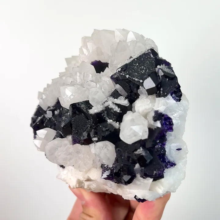 Natural Purple Octahedral Fluorite and Quartz Cluster, Mineral Specimen: Inner Mongolia,China (115*95*60MM) - image 2