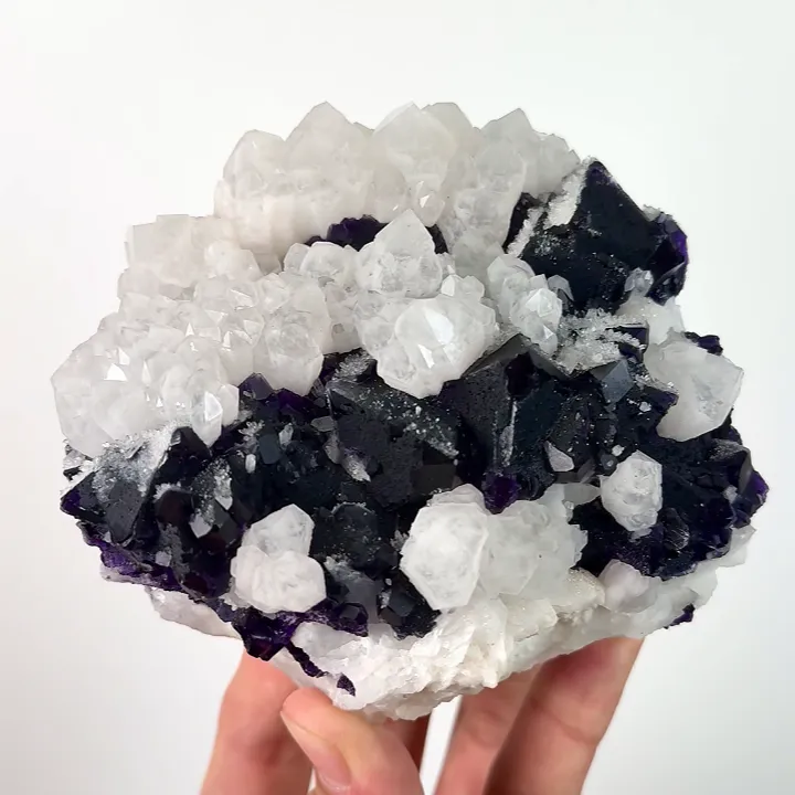 Natural Purple Octahedral Fluorite and Quartz Cluster, Mineral Specimen: Inner Mongolia,China (115*95*60MM) - image 3