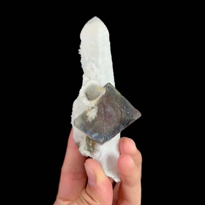 Natural Purple Octahedral Fluorite and Quartz, Mineral Specimen: Inner Mongolia,China (45*115*40MM) - image 3