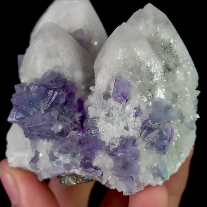 Natural Purple Octahedral Fluorite and Quartz, Mineral Specimen: Inner Mongolia,China (65*60*50MM) - image 4