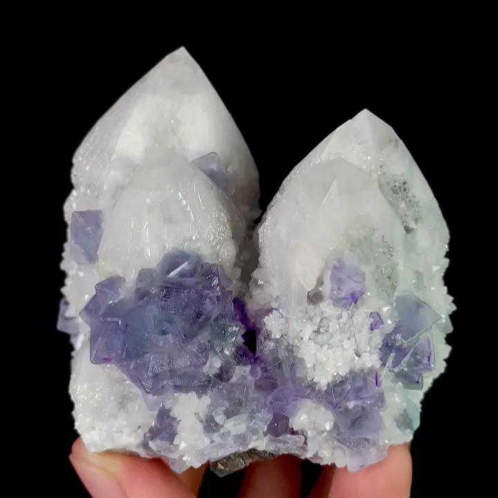 Natural Purple Octahedral Fluorite and Quartz, Mineral Specimen: Inner Mongolia,China (65*60*50MM) - image 7
