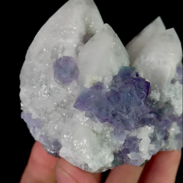 Natural Purple Octahedral Fluorite and Quartz, Mineral Specimen: Inner Mongolia,China (65*60*50MM) - image 3