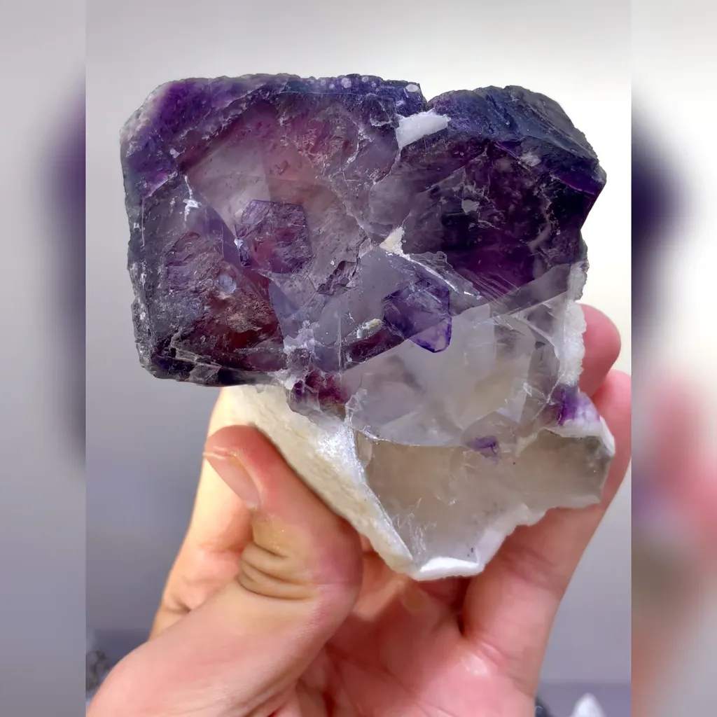 Natural Purple Octahedral Fluorite and Quartz Symbiosis comes from Inner Mongolia,China 80*110*40MM - image 5