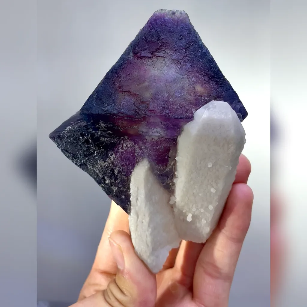 Natural Purple Octahedral Fluorite and Quartz Symbiosis comes from Inner Mongolia,China 80*110*40MM - image 6