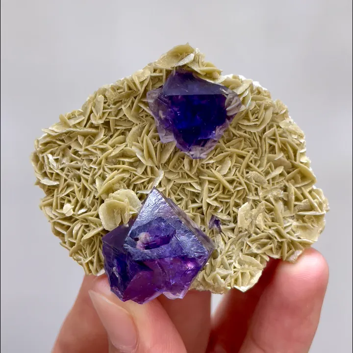 Natural Purple Octahedral Fluorite and Siderite, Mineral Specimen: Inner Mongolia,China (60*50*20MM) - image 6