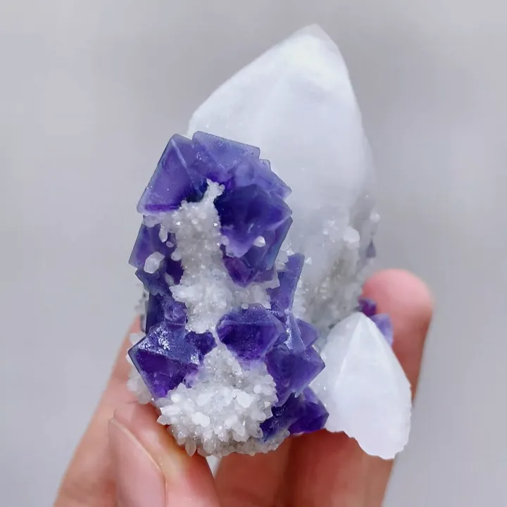 Natural Purple Octahedral Fluorite & Quartz, Mineral Specimen: Inner Mongolia,China (55*45*60mm) - image 4
