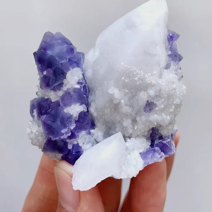 Natural Purple Octahedral Fluorite & Quartz, Mineral Specimen: Inner Mongolia,China (55*45*60mm) image