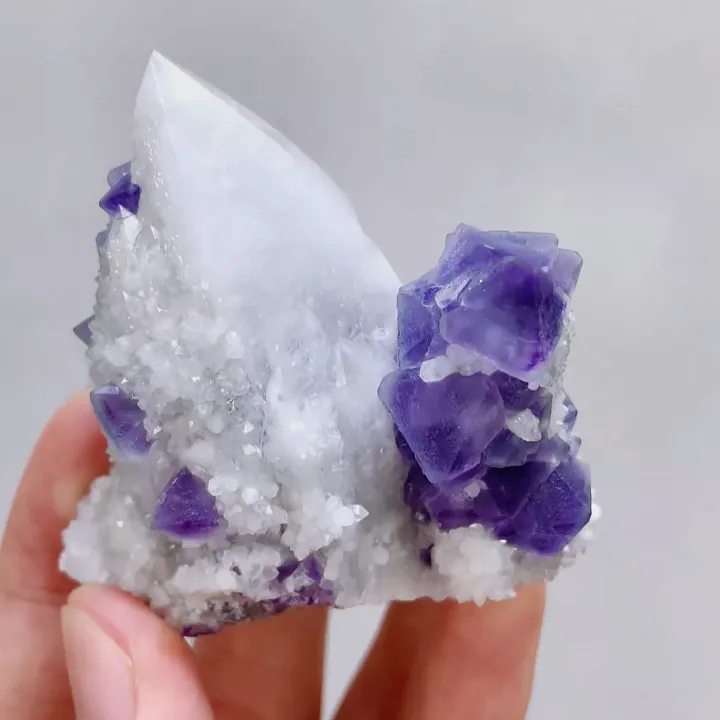 Natural Purple Octahedral Fluorite & Quartz, Mineral Specimen: Inner Mongolia,China (55*45*60mm) - image 5
