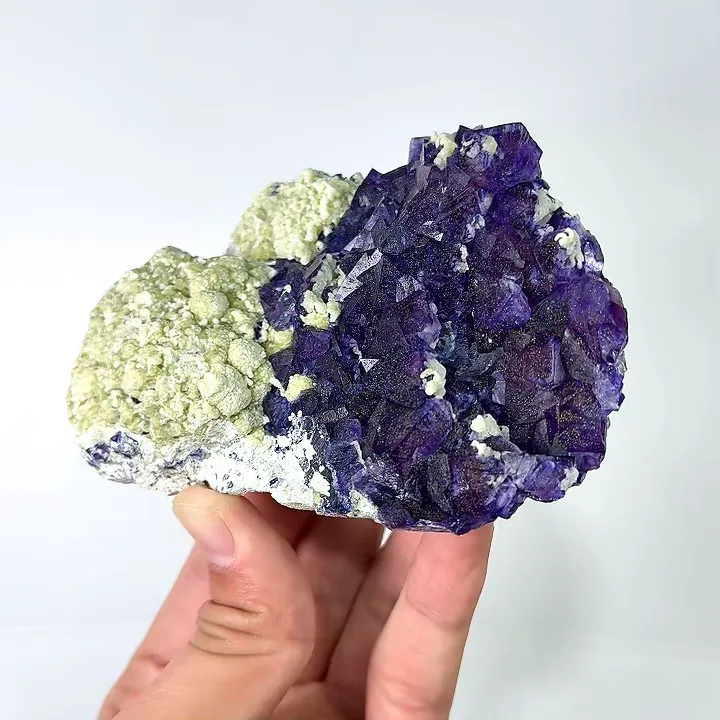 Natural Purple Octahedral Fluorite with Pyrite and Mica, Mineral Specimen: Inner Mongolia,China (110*80*40MM) image