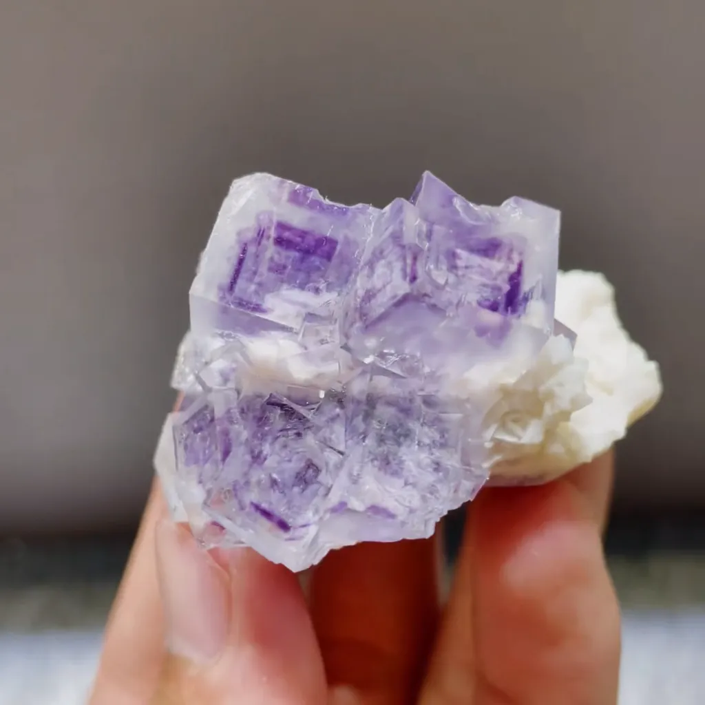 Natural Purple Phantom Cube Fluorite and Dolomite Symbiosis comes from Shangbao,Hunan 45*40*35MM image