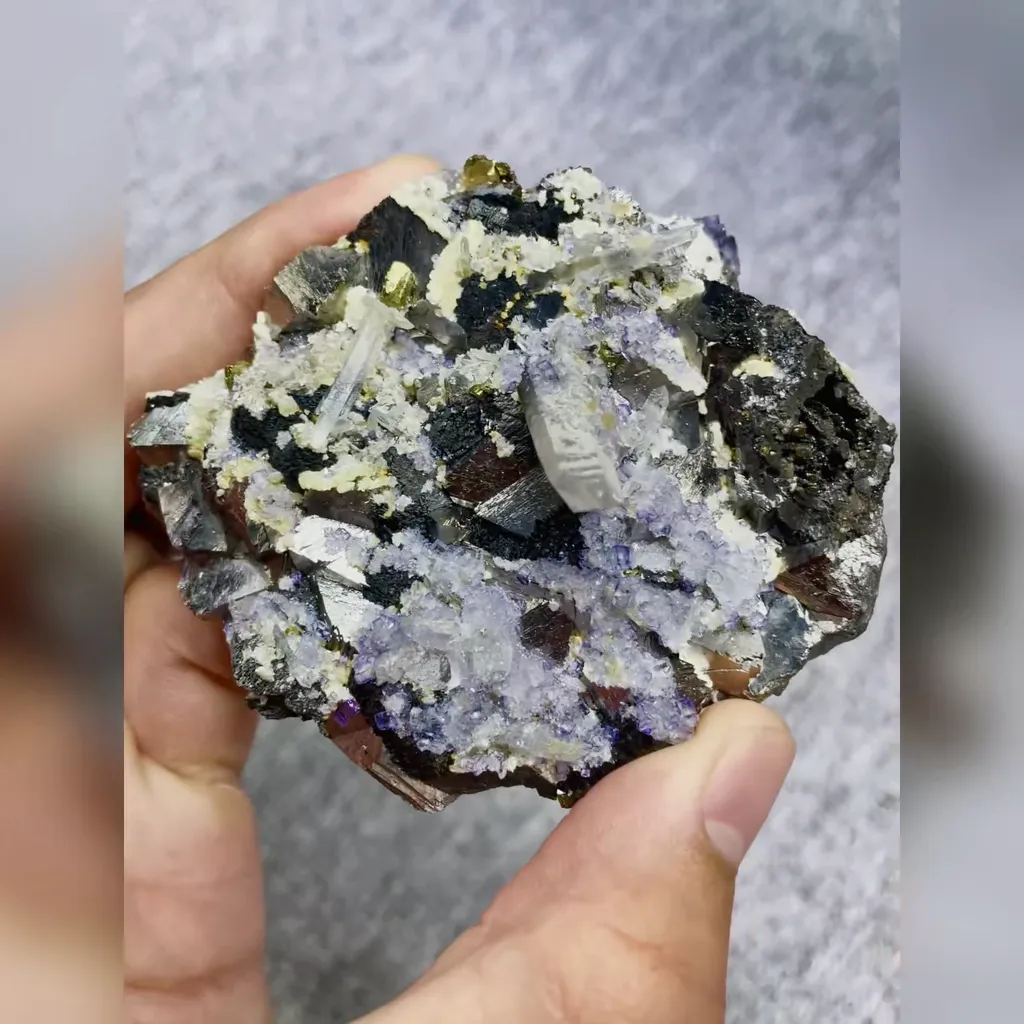 Natural Purple Phantom Fluorite and Arsenopyrite and Pyrite Symbiosis comes from Yaogangxian,Hunan 80*65*40MM - image 5