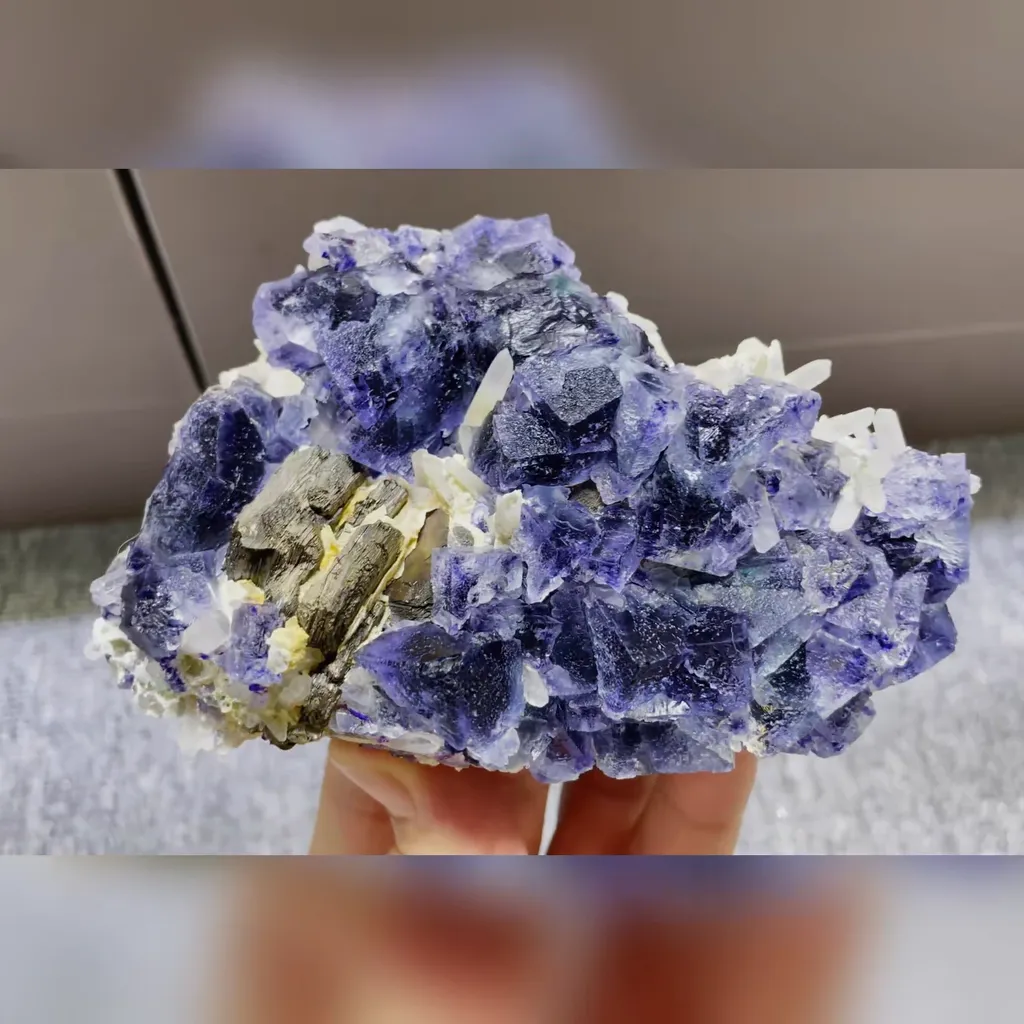 Natural Purple Phantom Fluorite and Arsenopyrite and Quartz Symbiosis Inner Mongolia,China 130*80*40MM - image 4