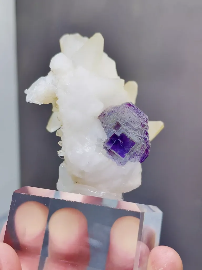 Natural Purple Phantom Fluorite and Calcite coexist comes from Shangbao,Hunan  50*40*55MM - image 3