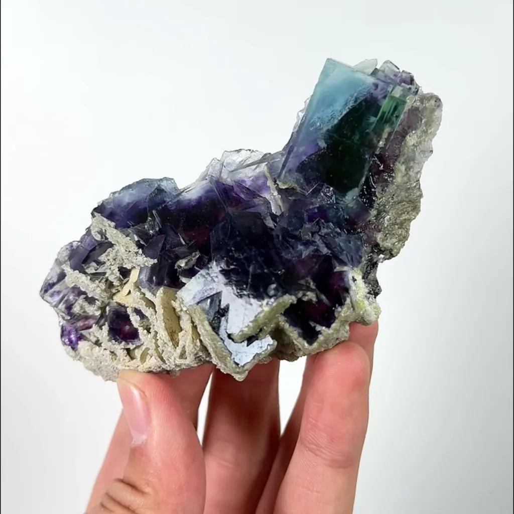 Natural Purple Phantom Fluorite and Calcite, Mineral Specimen: Inner Mongolia,China (100*45*25MM) image
