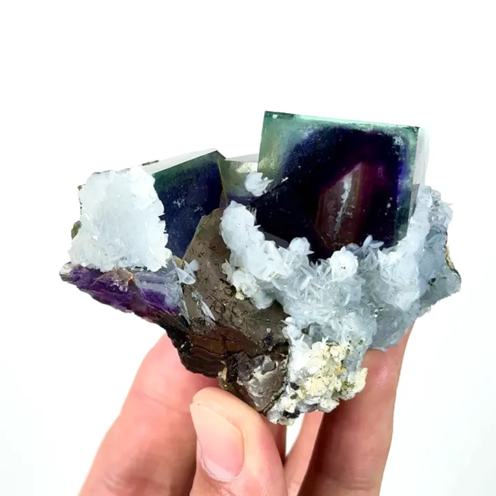Natural Purple Phantom Fluorite and Calcite, Mineral Specimen: Yindu,Inner Mongolia (70*50*55MM) image