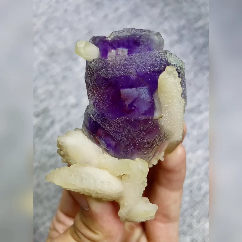 Natural Purple Phantom Fluorite and Calcite Symbiosis comes from Shangbao,Hunan 50*75*40MM image