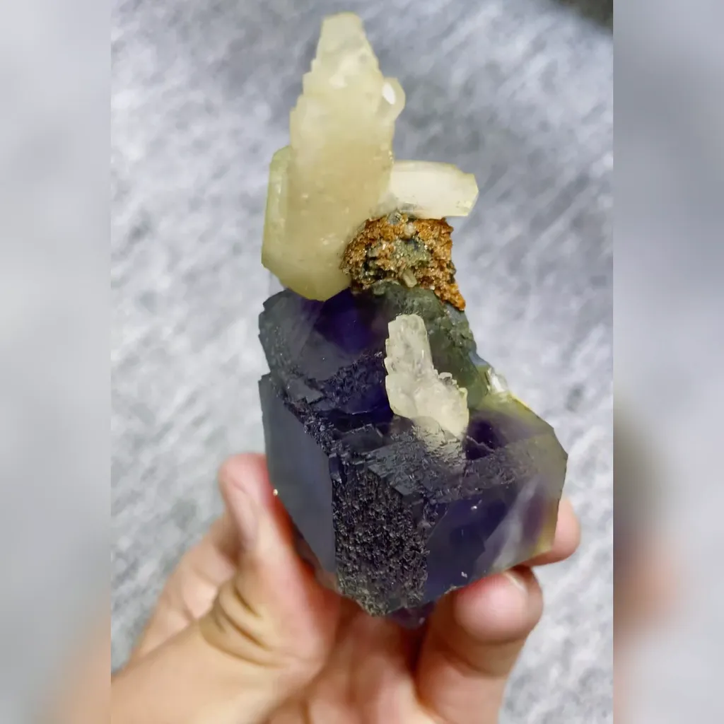 Natural Purple Phantom Fluorite and Calcite Symbiosis comes from Yindu,Inner Mongolia 55*90*35MM - image 4