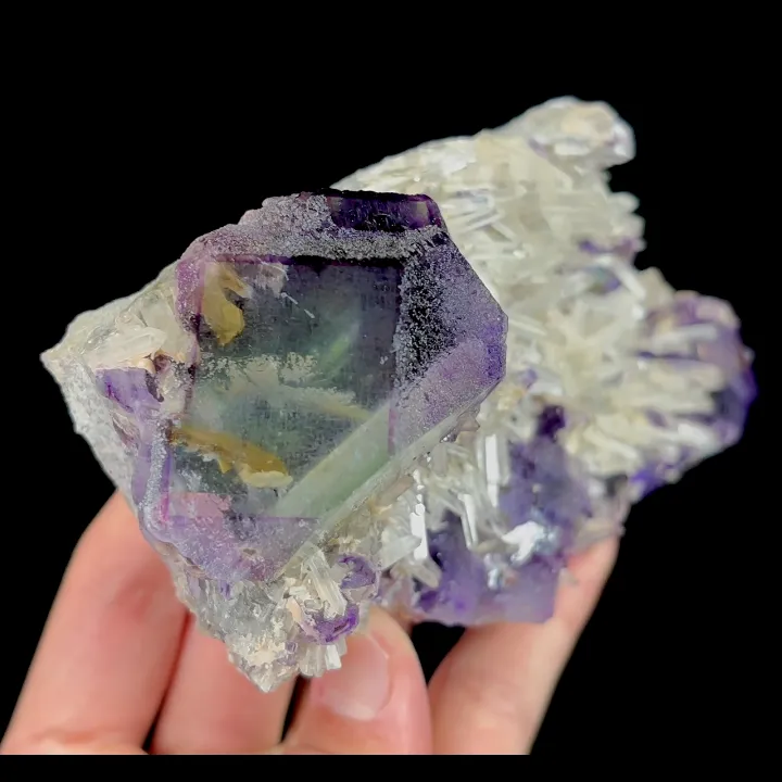 Natural Purple Phantom Fluorite and Clear Quartz Cluster, Mineral Specimen: Inner Mongolia,China (160*70*55MM) image