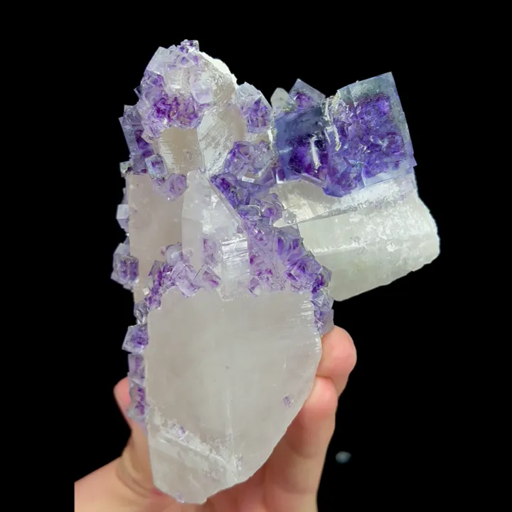 Natural Purple Phantom Fluorite and Clear Quartz Cluster, Mineral Specimen: Yaogangxian,Hunan (85*120*50MM) - image 2