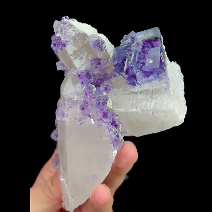 Natural Purple Phantom Fluorite and Clear Quartz Cluster, Mineral Specimen: Yaogangxian,Hunan (85*120*50MM) - image 4