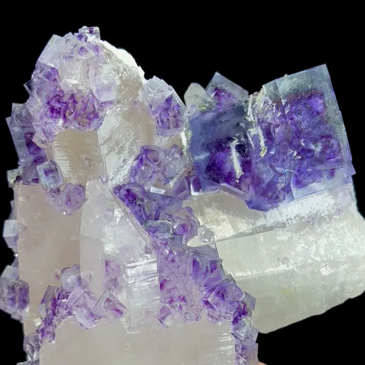 Natural Purple Phantom Fluorite and Clear Quartz Cluster, Mineral Specimen: Yaogangxian,Hunan (85*120*50MM) image