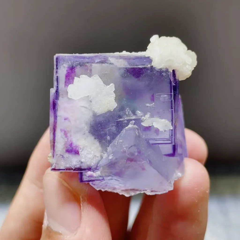 Natural Purple Phantom Fluorite and Dolomite Symbiosis comes from Yaogangxian,Hunan 30*35*30MM image