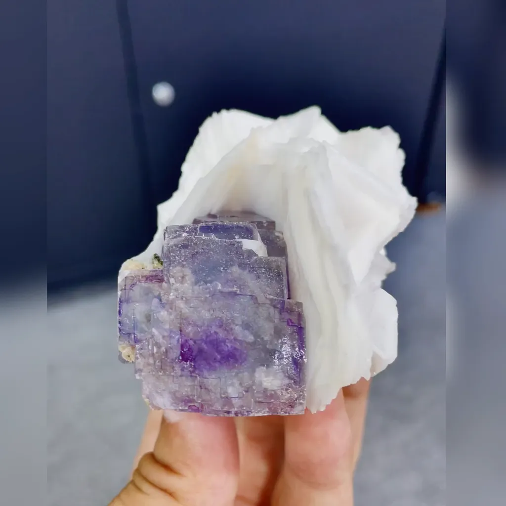 Natural Purple Phantom Fluorite and Flake Calcite Symbiosis comes from Yaogangxian,Hunan 85*70*65MM image
