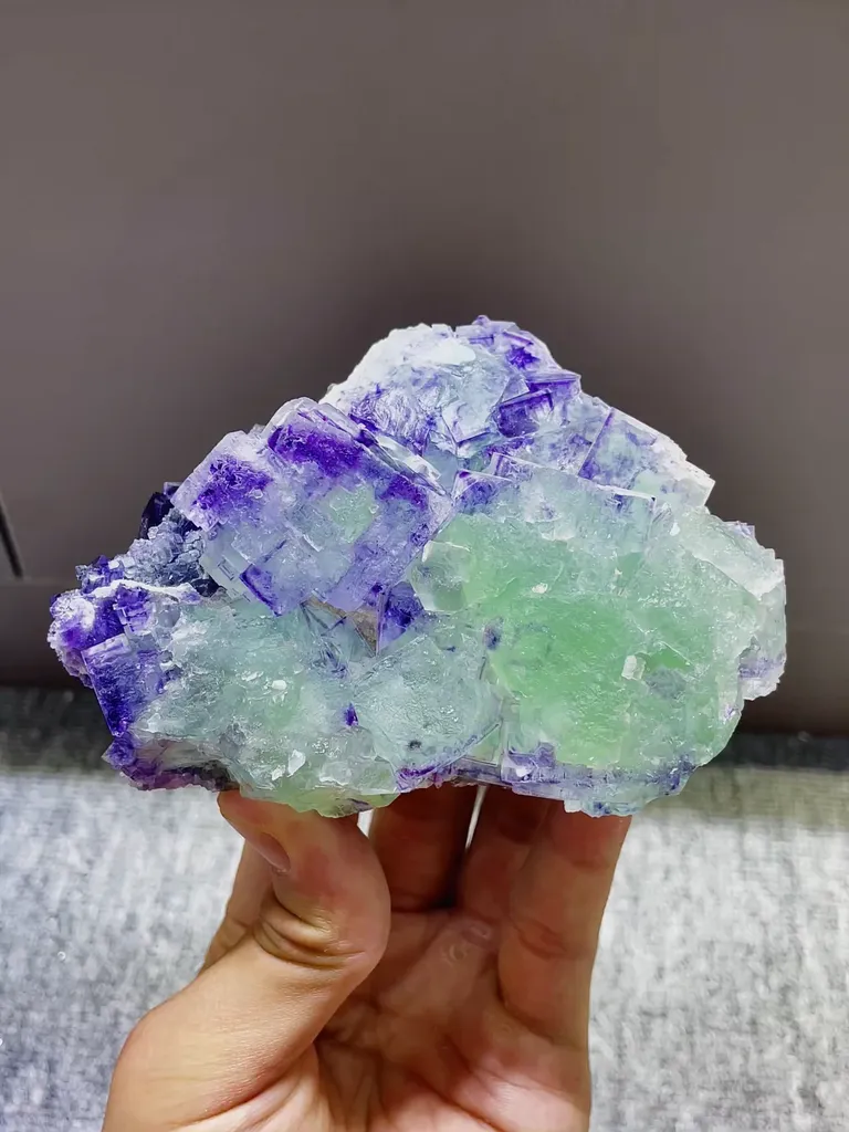 Natural Purple Phantom Fluorite and Green Fluorite coexist comes from Zhejiang,China 115*55*80MM - image 5