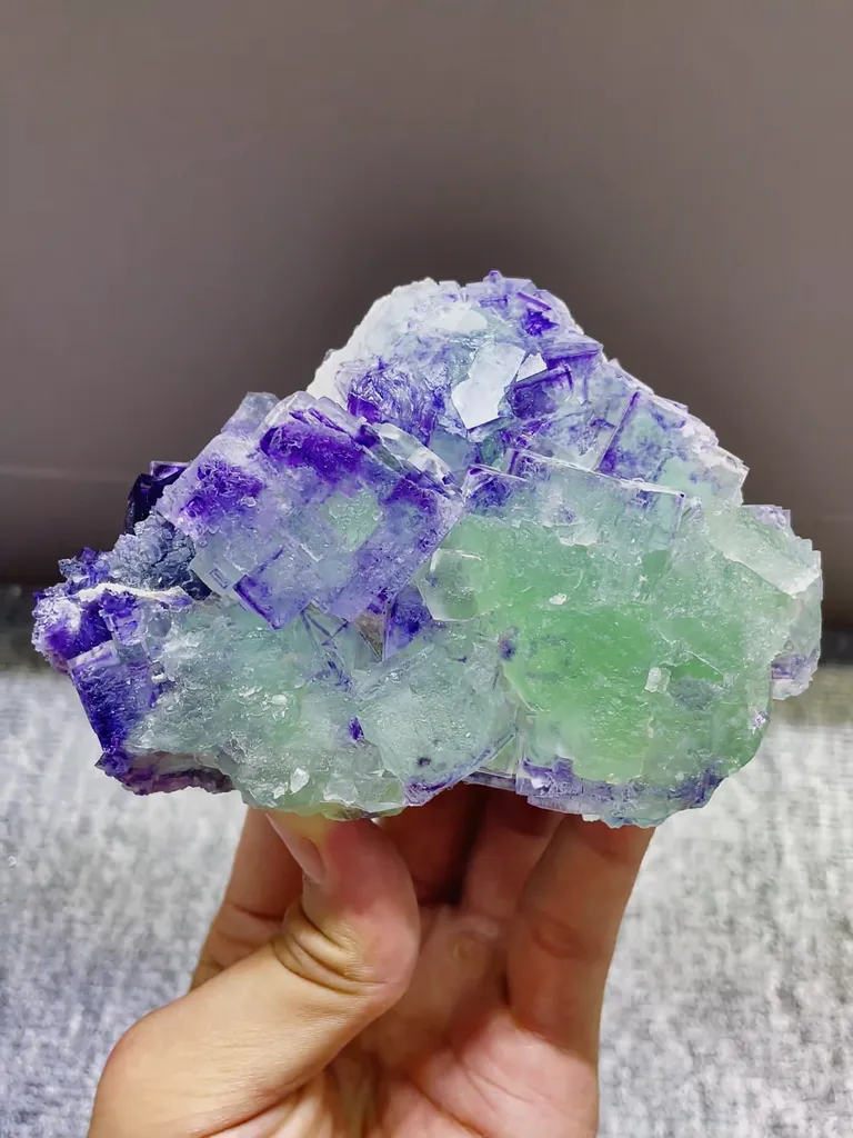 Natural Purple Phantom Fluorite and Green Fluorite coexist comes from Zhejiang,China 115*55*80MM - image 2