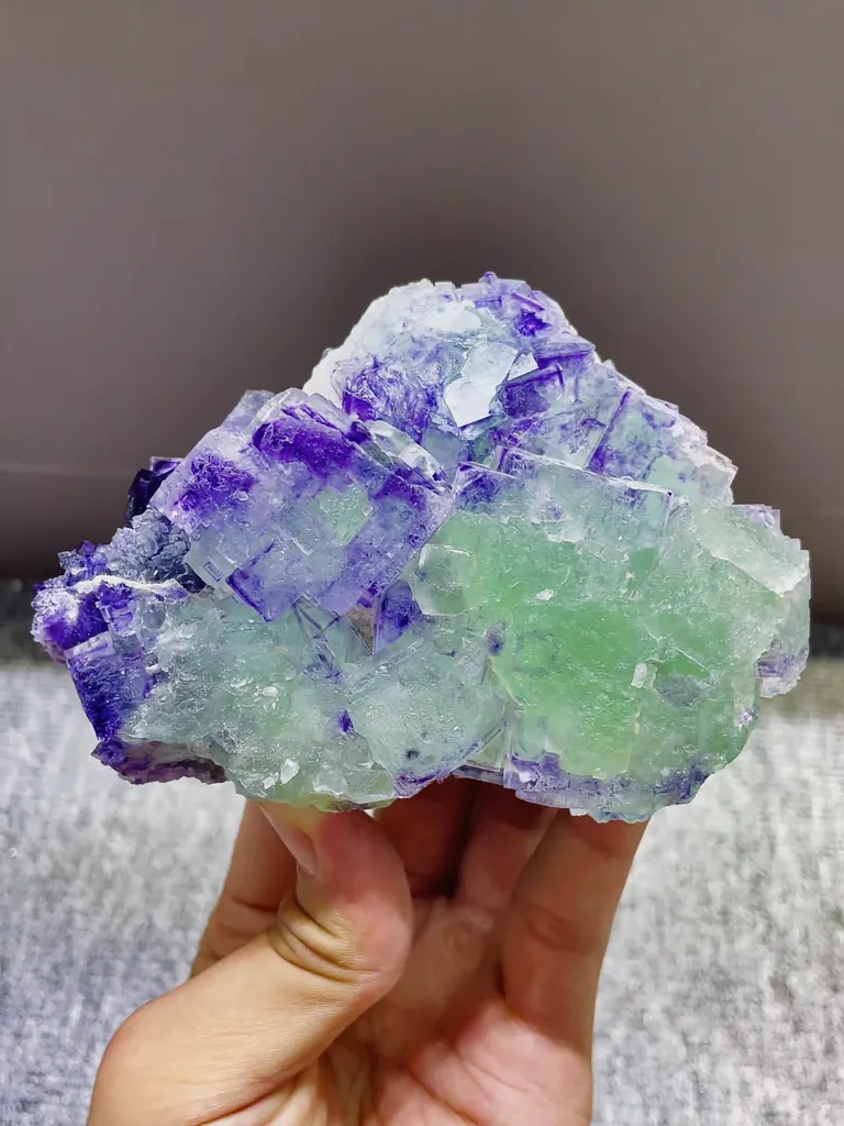 Natural Purple Phantom Fluorite and Green Fluorite coexist comes from Zhejiang,China 115*55*80MM image