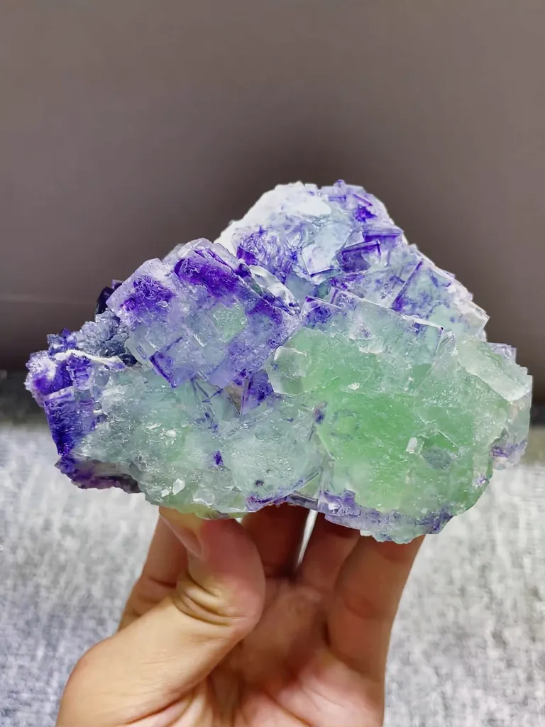 Natural Purple Phantom Fluorite and Green Fluorite coexist comes from Zhejiang,China 115*55*80MM - image 3