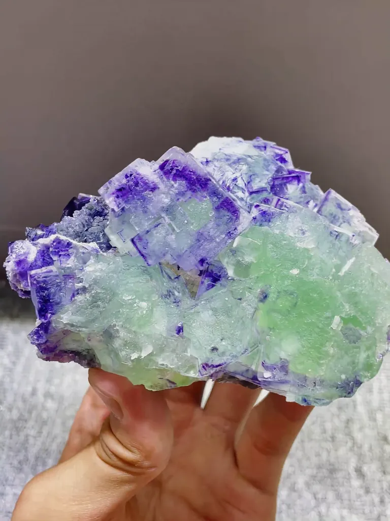 Natural Purple Phantom Fluorite and Green Fluorite coexist comes from Zhejiang,China 115*55*80MM - image 4