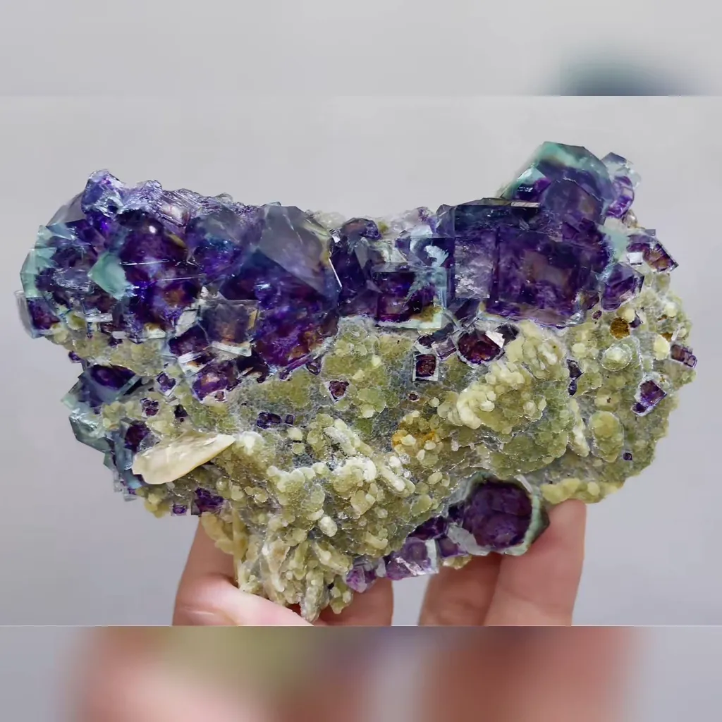 Natural Purple Phantom Fluorite and Mica Symbiosis comes from Yindu,Inner Mongolia 110*65*30MM image