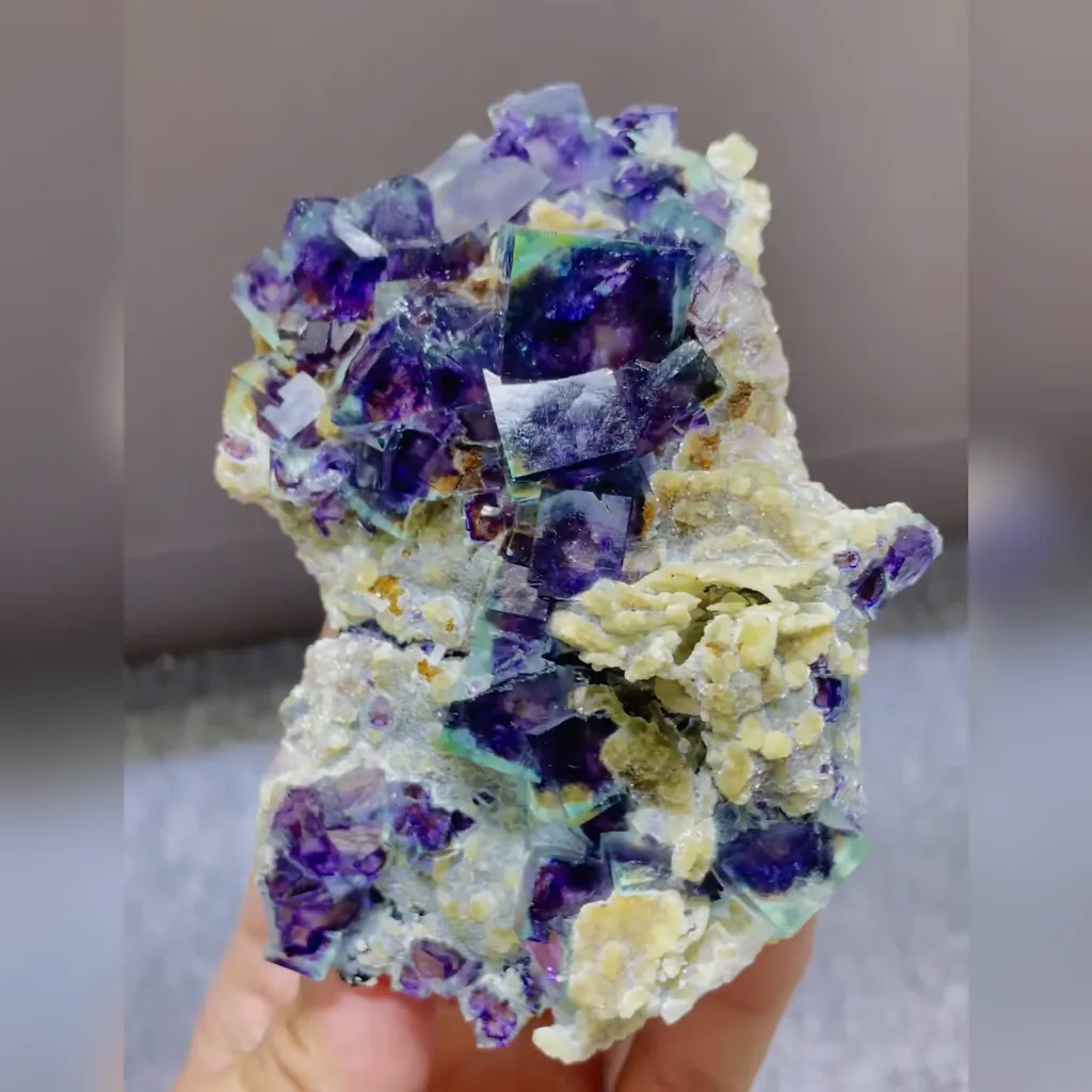 Natural Purple Phantom Fluorite and Mica Symbiosis comes from Yindu,Inner Mongolia 65*110*35MM - image 2