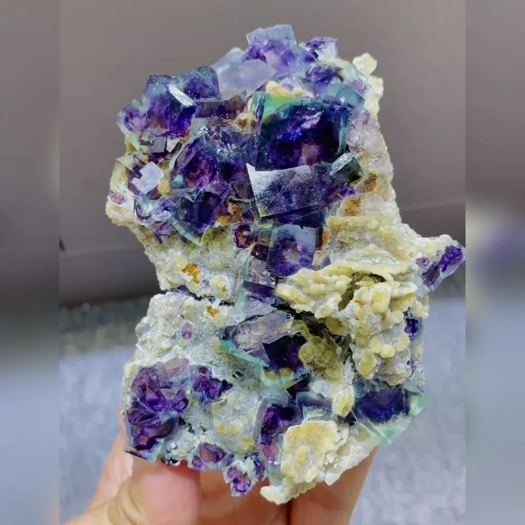 Natural Purple Phantom Fluorite and Mica Symbiosis comes from Yindu,Inner Mongolia 65*110*35MM image