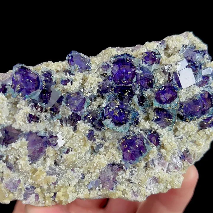 Natural Purple Phantom Fluorite and Pyrite, Mineral Specimen: Inner Mongolia,China (95*55*20MM) image
