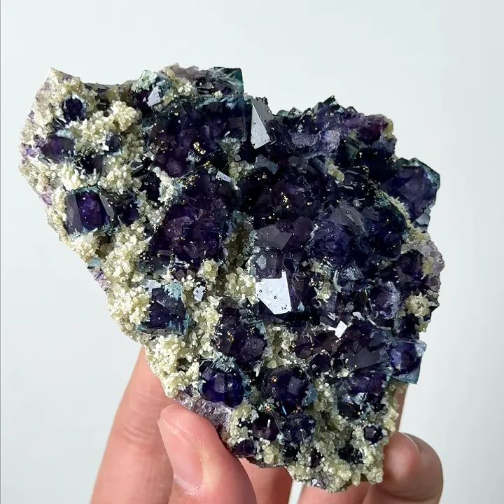 Natural Purple Phantom Fluorite and Pyrite, Mineral Specimen: Yindu,Inner Mongolia (100*75*30MM) image