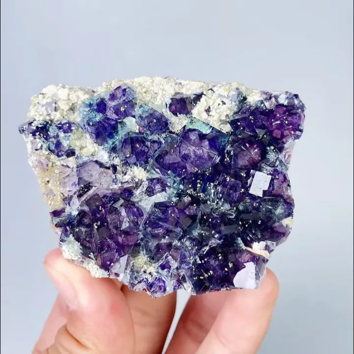 Natural Purple Phantom Fluorite and Pyrite, Mineral Specimen: Yindu,Inner Mongolia (75*60*20MM) image