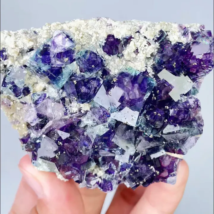 Natural Purple Phantom Fluorite and Pyrite, Mineral Specimen: Yindu,Inner Mongolia (75*60*20MM) - image 4