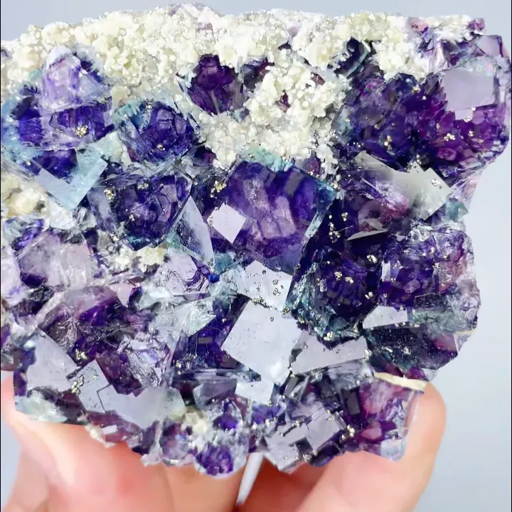 Natural Purple Phantom Fluorite and Pyrite, Mineral Specimen: Yindu,Inner Mongolia (75*60*20MM) - image 5