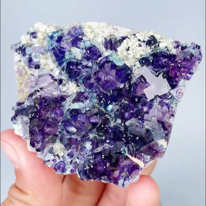 Natural Purple Phantom Fluorite and Pyrite, Mineral Specimen: Yindu,Inner Mongolia (75*60*20MM) - image 3