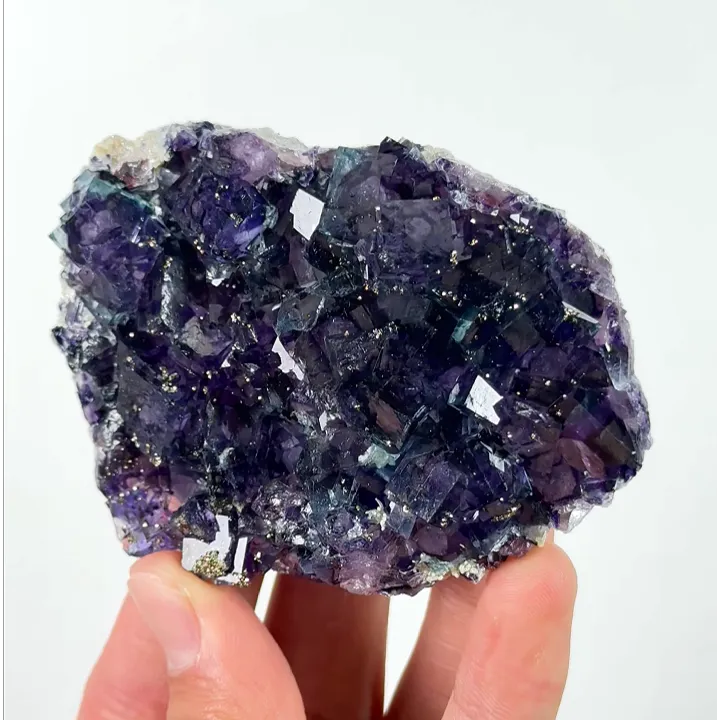 Natural Purple Phantom Fluorite and Pyrite, Mineral Specimen:Yindu,Inner Mongolia (80*60*25MM) image