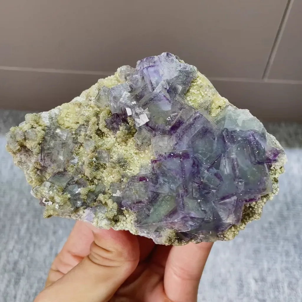 Natural Purple Phantom Fluorite and Pyrite Symbiosis comes from Yaogangxian,Hunan 110*75*30MM image